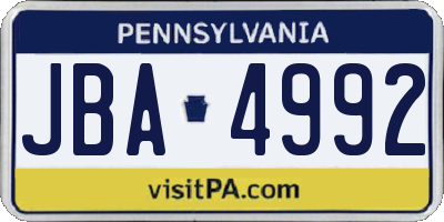 PA license plate JBA4992