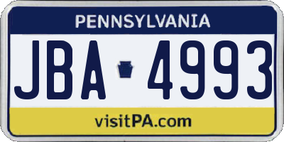 PA license plate JBA4993