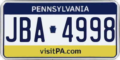 PA license plate JBA4998