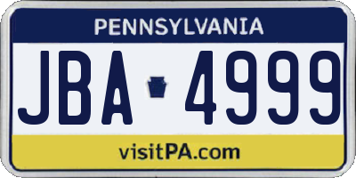 PA license plate JBA4999