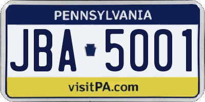 PA license plate JBA5001