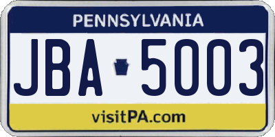 PA license plate JBA5003