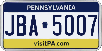 PA license plate JBA5007