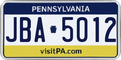 PA license plate JBA5012