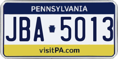 PA license plate JBA5013