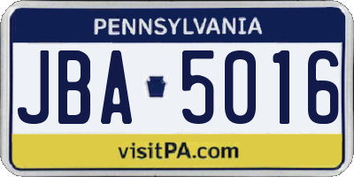 PA license plate JBA5016