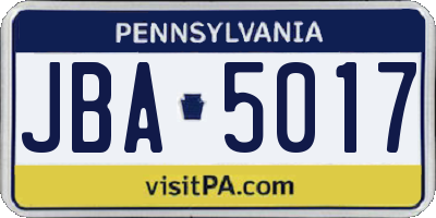 PA license plate JBA5017