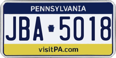 PA license plate JBA5018