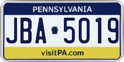 PA license plate JBA5019