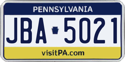 PA license plate JBA5021