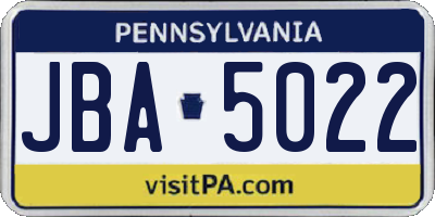 PA license plate JBA5022