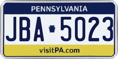 PA license plate JBA5023