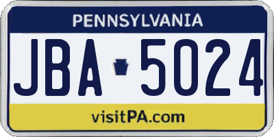 PA license plate JBA5024