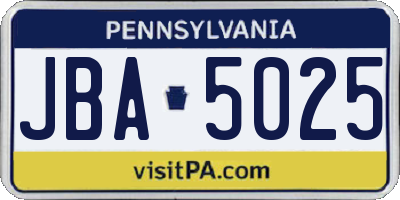 PA license plate JBA5025