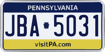 PA license plate JBA5031