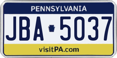 PA license plate JBA5037