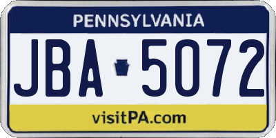 PA license plate JBA5072