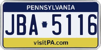 PA license plate JBA5116