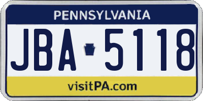 PA license plate JBA5118