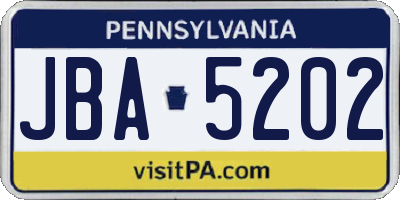 PA license plate JBA5202