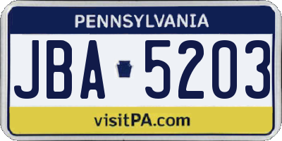 PA license plate JBA5203