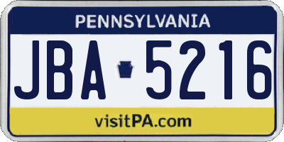 PA license plate JBA5216