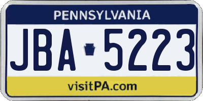 PA license plate JBA5223