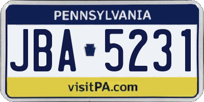 PA license plate JBA5231