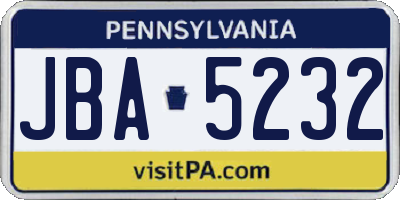 PA license plate JBA5232