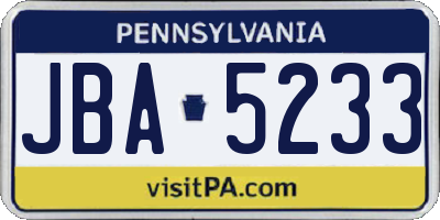 PA license plate JBA5233
