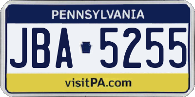 PA license plate JBA5255