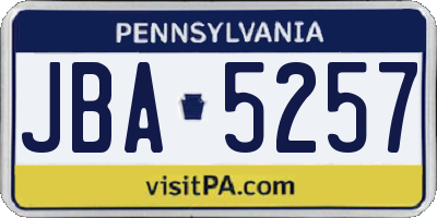 PA license plate JBA5257