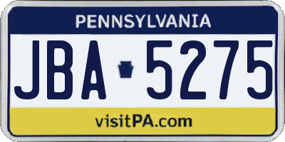 PA license plate JBA5275