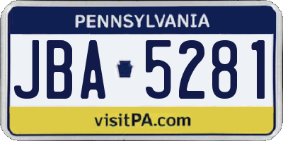 PA license plate JBA5281