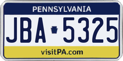 PA license plate JBA5325