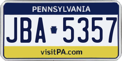 PA license plate JBA5357