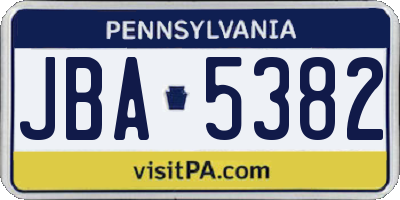 PA license plate JBA5382