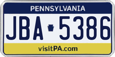 PA license plate JBA5386