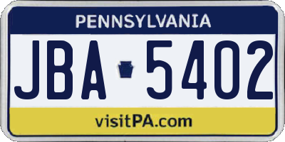 PA license plate JBA5402