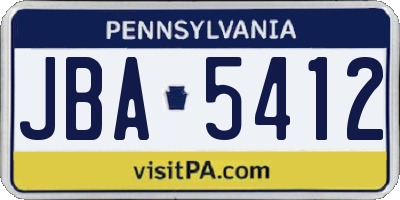 PA license plate JBA5412