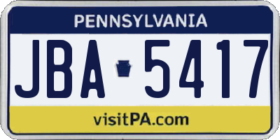 PA license plate JBA5417