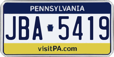 PA license plate JBA5419