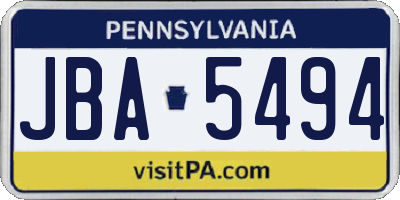 PA license plate JBA5494