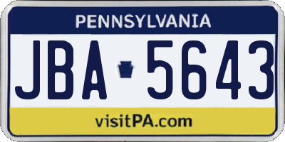 PA license plate JBA5643