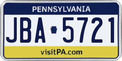 PA license plate JBA5721