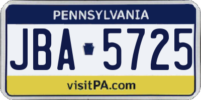 PA license plate JBA5725