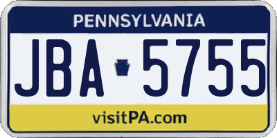 PA license plate JBA5755