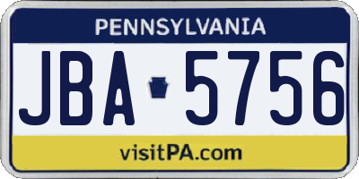 PA license plate JBA5756