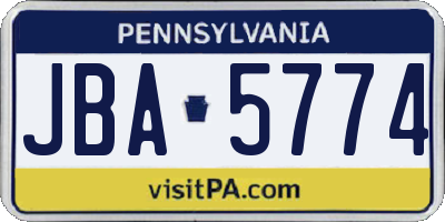 PA license plate JBA5774