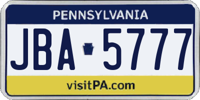 PA license plate JBA5777